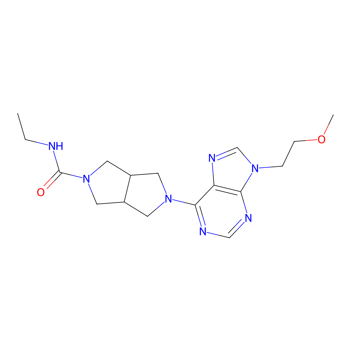 N-ethyl-5-[9-(2-methoxyethyl)-9H-purin-6-yl]-octahydropyrrolo[3,4-c]pyrrole-2-carboxamide molecular structure, CAS 2640896-33-7