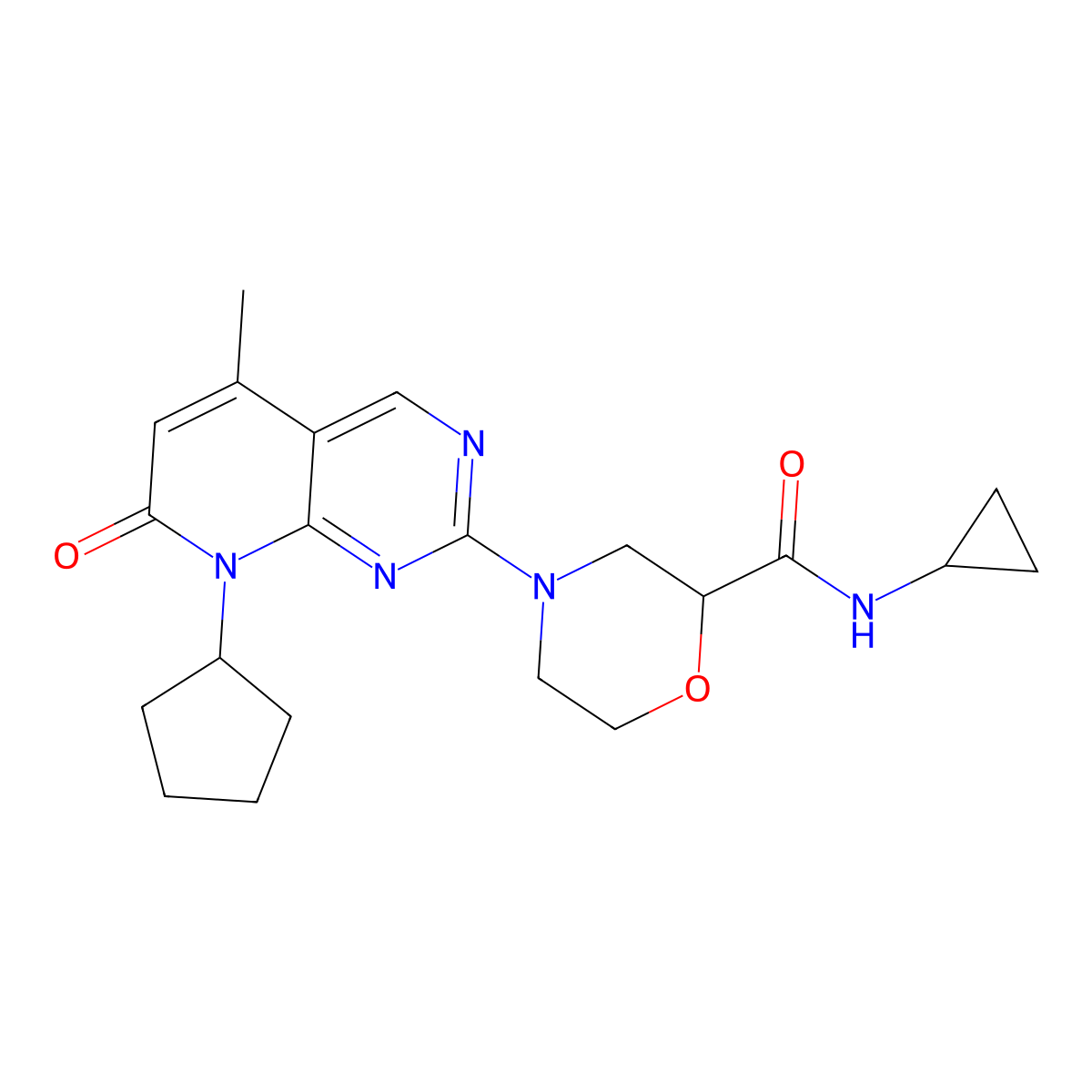 4-{8-cyclopentyl-5-methyl-7-oxo-7H,8H-pyrido[2,3-d]pyrimidin-2-yl}-N-cyclopropylmorpholine-2-carboxamide molecular structure, CAS 2640896-36-0
