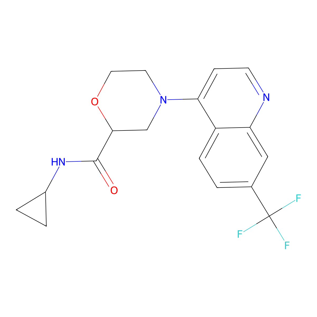 N-cyclopropyl-4-[7-(trifluoromethyl)quinolin-4-yl]morpholine-2-carboxamide molecular structure, CAS 2640896-37-1