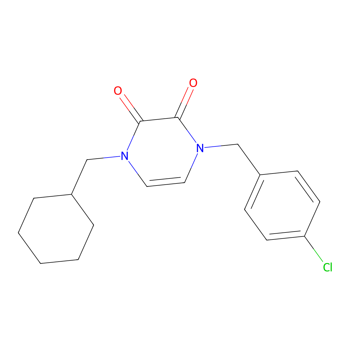 1-[(4-Chlorophenyl)methyl]-4-(cyclohexylmethyl)-1,2,3,4-tetrahydropyrazine-2,3-dione molecular structure, CAS 2640896-43-9