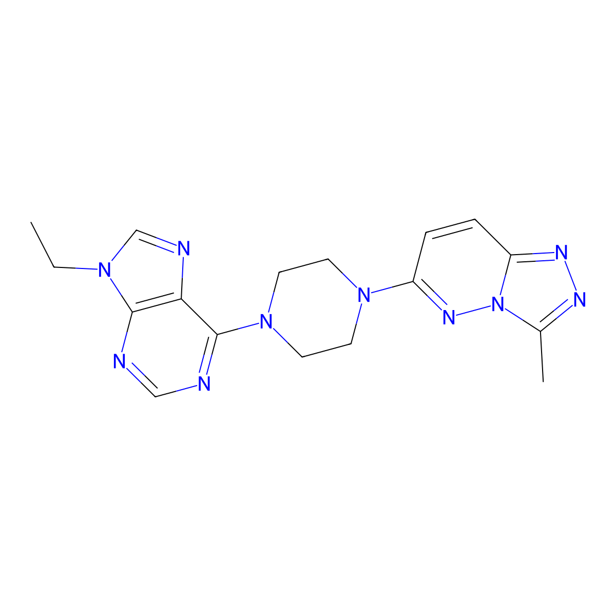 9-ethyl-6-(4-{3-methyl-[1,2,4]triazolo[4,3-b]pyridazin-6-yl}piperazin-1-yl)-9H-purine molecular structure, CAS 2640896-46-2