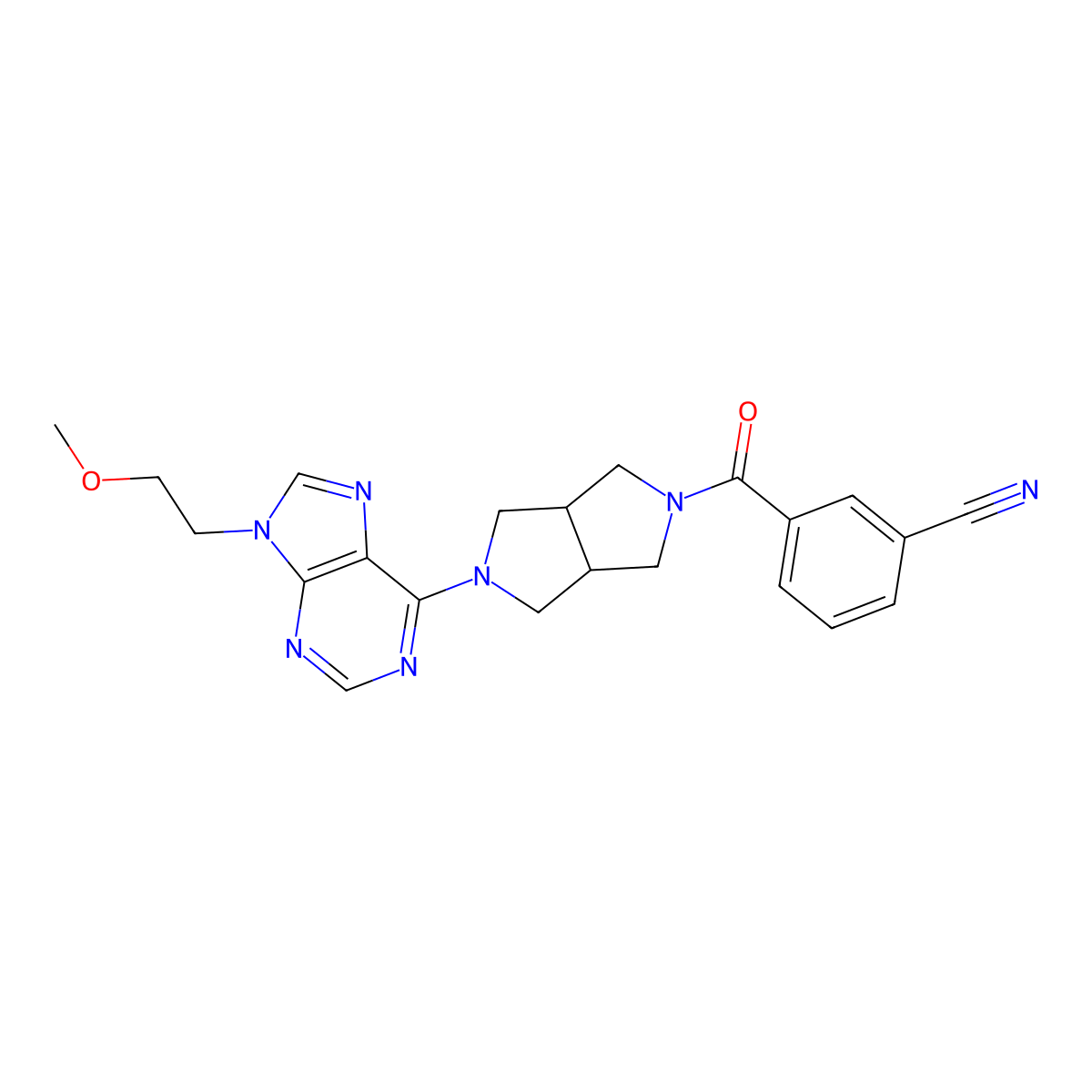 3-{5-[9-(2-methoxyethyl)-9H-purin-6-yl]-octahydropyrrolo[3,4-c]pyrrole-2-carbonyl}benzonitrile molecular structure, CAS 2640896-51-9