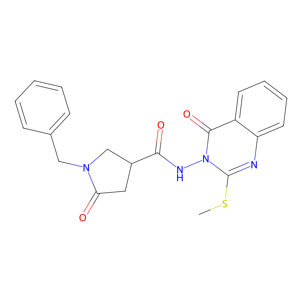 1-benzyl-N-[2-(methylsulfanyl)-4-oxo-3,4-dihydroquinazolin-3-yl]-5-oxopyrrolidine-3-carboxamide molecular structure, CAS 2640896-53-1