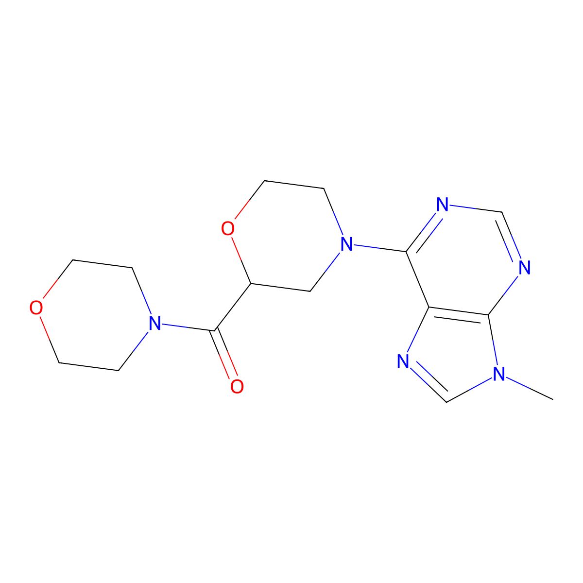 9-methyl-6-[2-(morpholine-4-carbonyl)morpholin-4-yl]-9H-purine molecular structure, CAS 2640896-55-3
