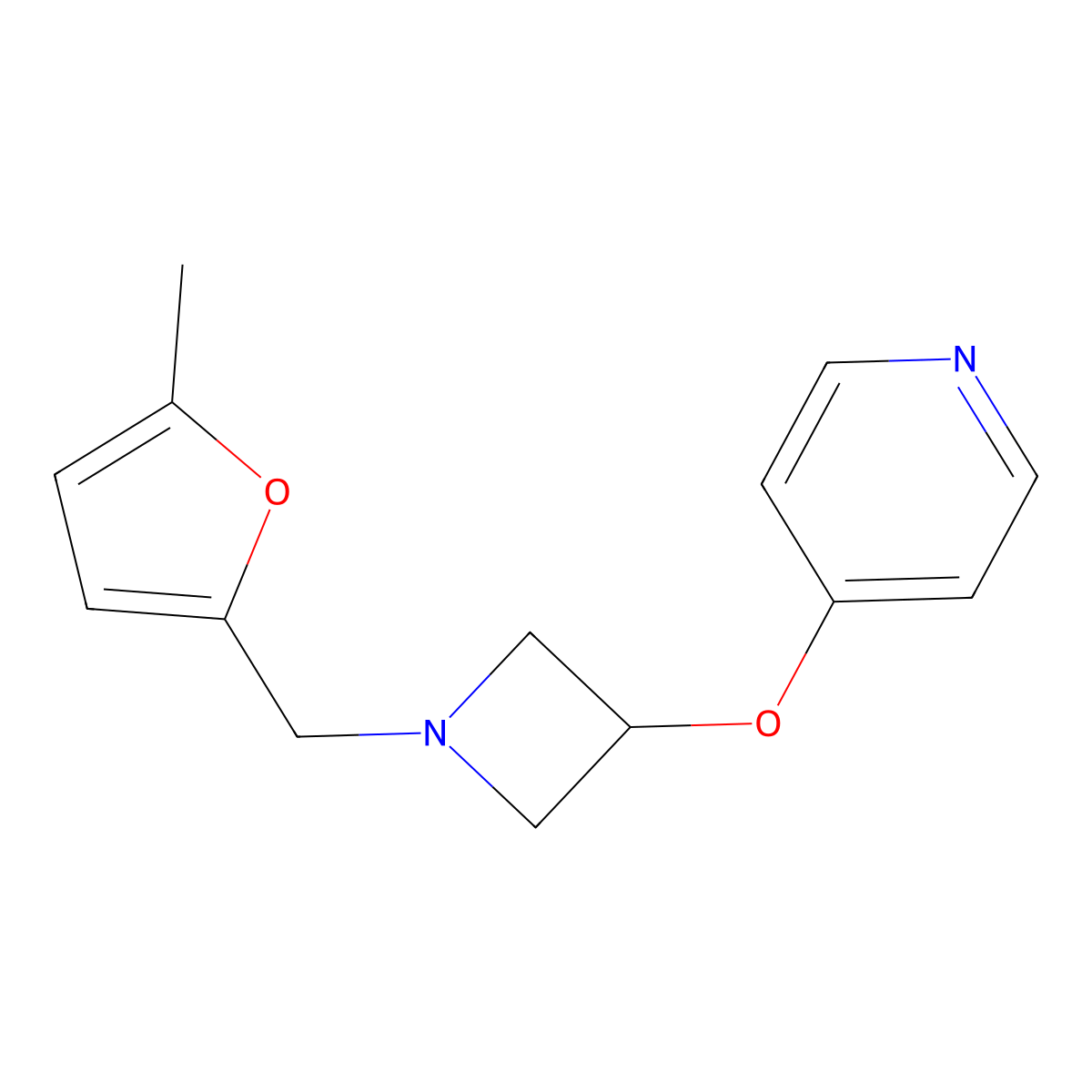 4-({1-[(5-Methylfuran-2-yl)methyl]azetidin-3-yl}oxy)pyridine molecular structure, CAS 2640896-57-5