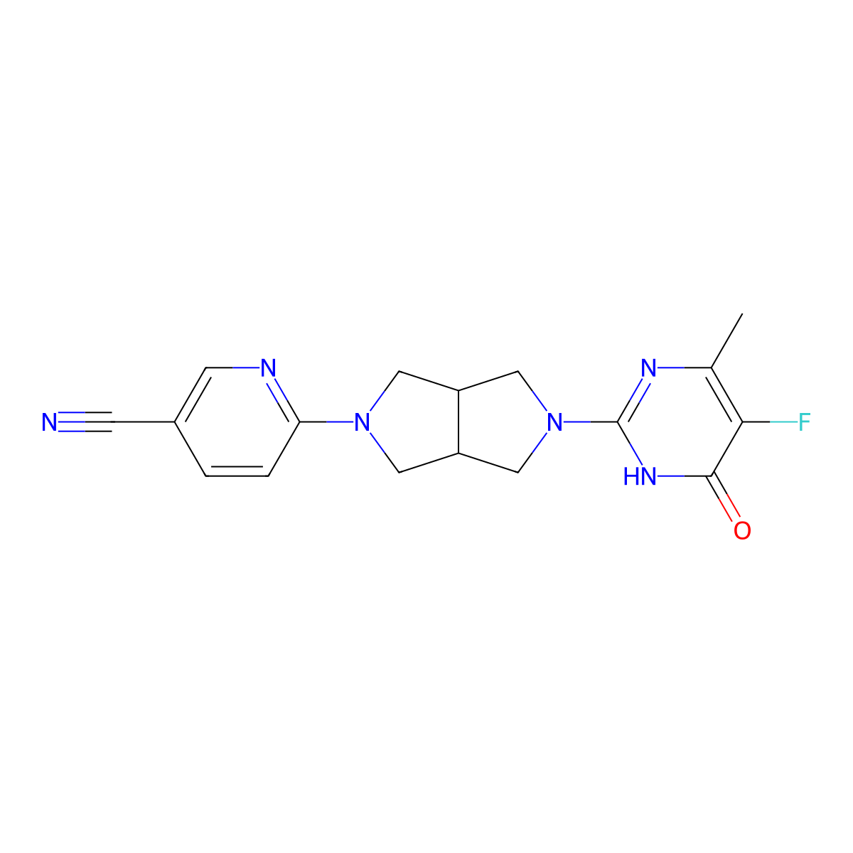 6-[5-(5-Fluoro-4-methyl-6-oxo-1,6-dihydropyrimidin-2-yl)-octahydropyrrolo[3,4-c]pyrrol-2-yl]pyridine-3-carbonitrile molecular structure, CAS 2640896-61-1