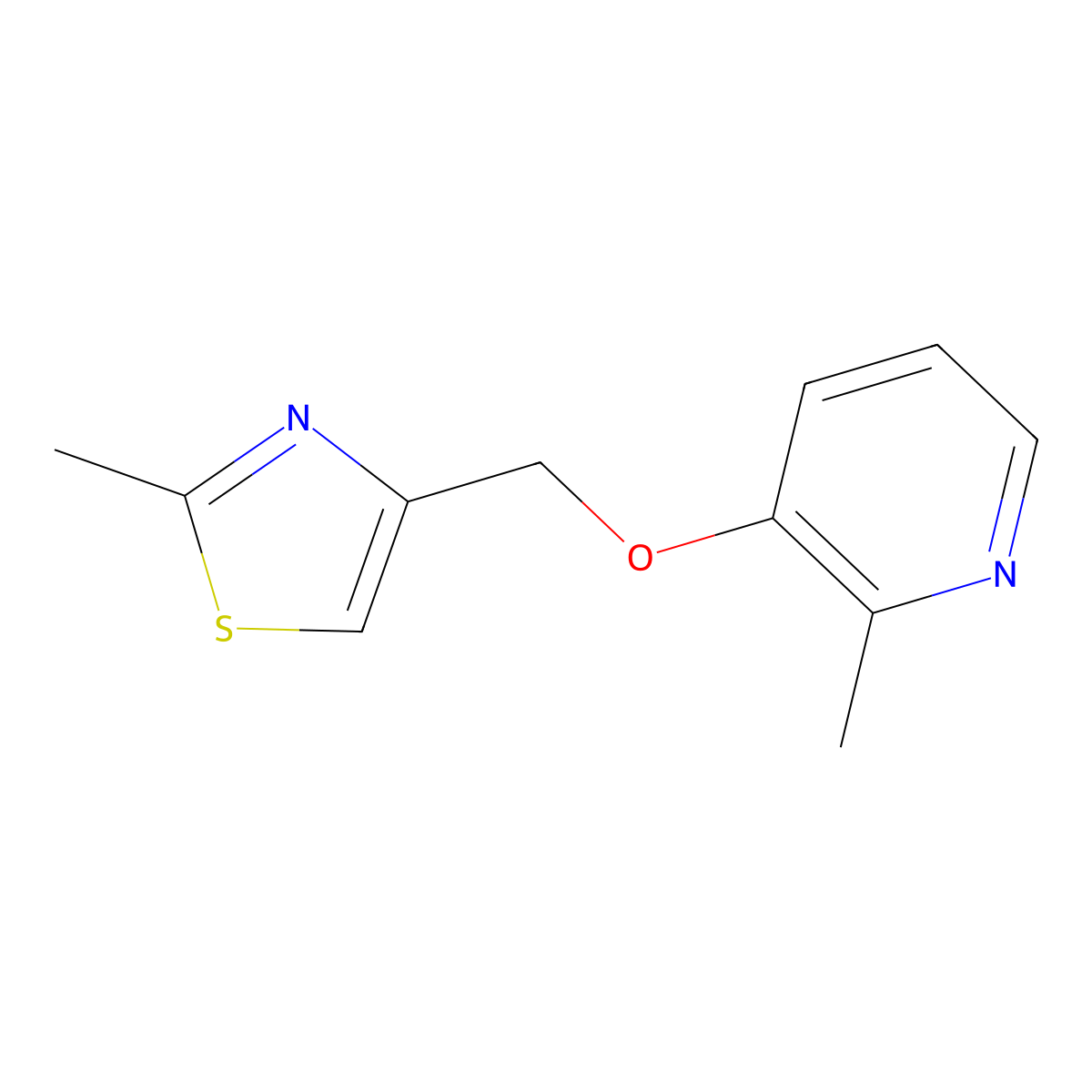 2-Methyl-3-[(2-methyl-1,3-thiazol-4-yl)methoxy]pyridine molecular structure, CAS 2640896-68-8