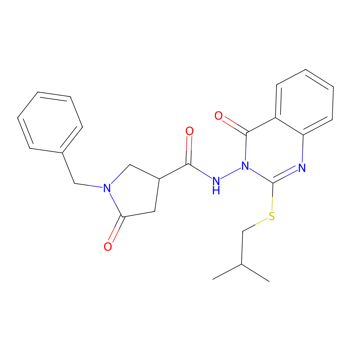 1-benzyl-N-{2-[(2-methylpropyl)sulfanyl]-4-oxo-3,4-dihydroquinazolin-3-yl}-5-oxopyrrolidine-3-carboxamide molecular structure, CAS 2640896-71-3