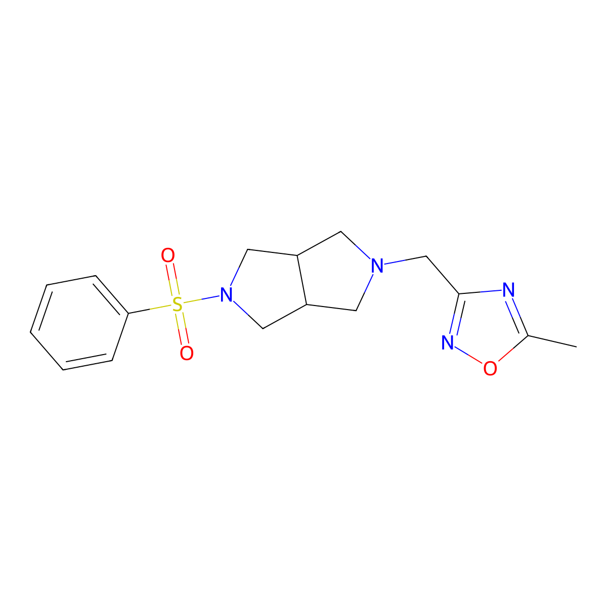 3-{[5-(Benzenesulfonyl)-octahydropyrrolo[3,4-c]pyrrol-2-yl]methyl}-5-methyl-1,2,4-oxadiazole molecular structure, CAS 2640896-73-5