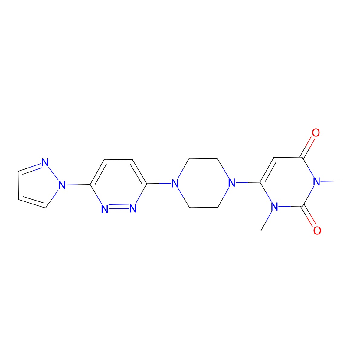 1,3-dimethyl-6-{4-[6-(1H-pyrazol-1-yl)pyridazin-3-yl]piperazin-1-yl}-1,2,3,4-tetrahydropyrimidine-2,4-dione molecular structure, CAS 2640896-76-8