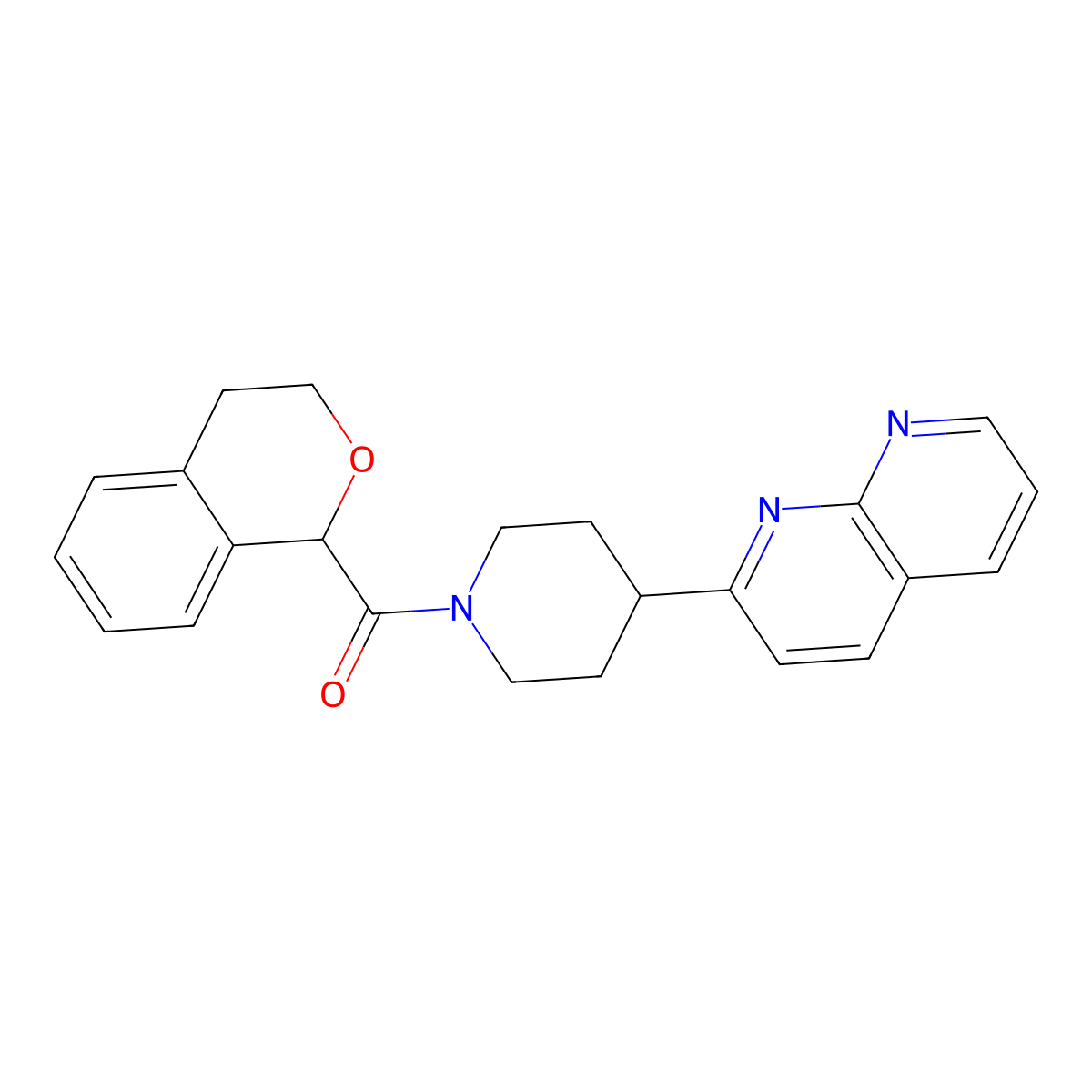 2-[1-(3,4-dihydro-1H-2-benzopyran-1-carbonyl)piperidin-4-yl]-1,8-naphthyridine molecular structure, CAS 2640896-78-0
