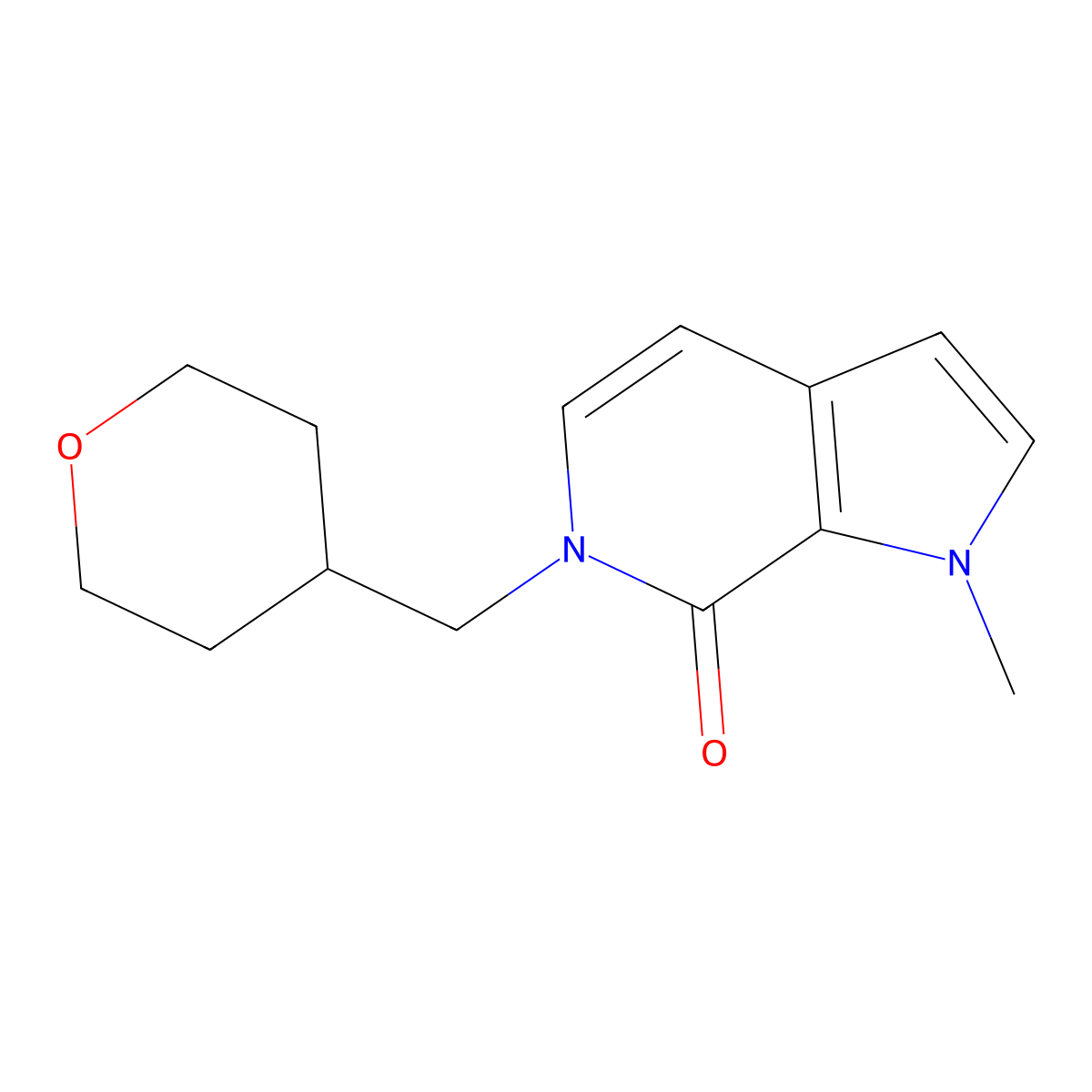 1-methyl-6-[(oxan-4-yl)methyl]-1H,6H,7H-pyrrolo[2,3-c]pyridin-7-one molecular structure, CAS 2640896-79-1