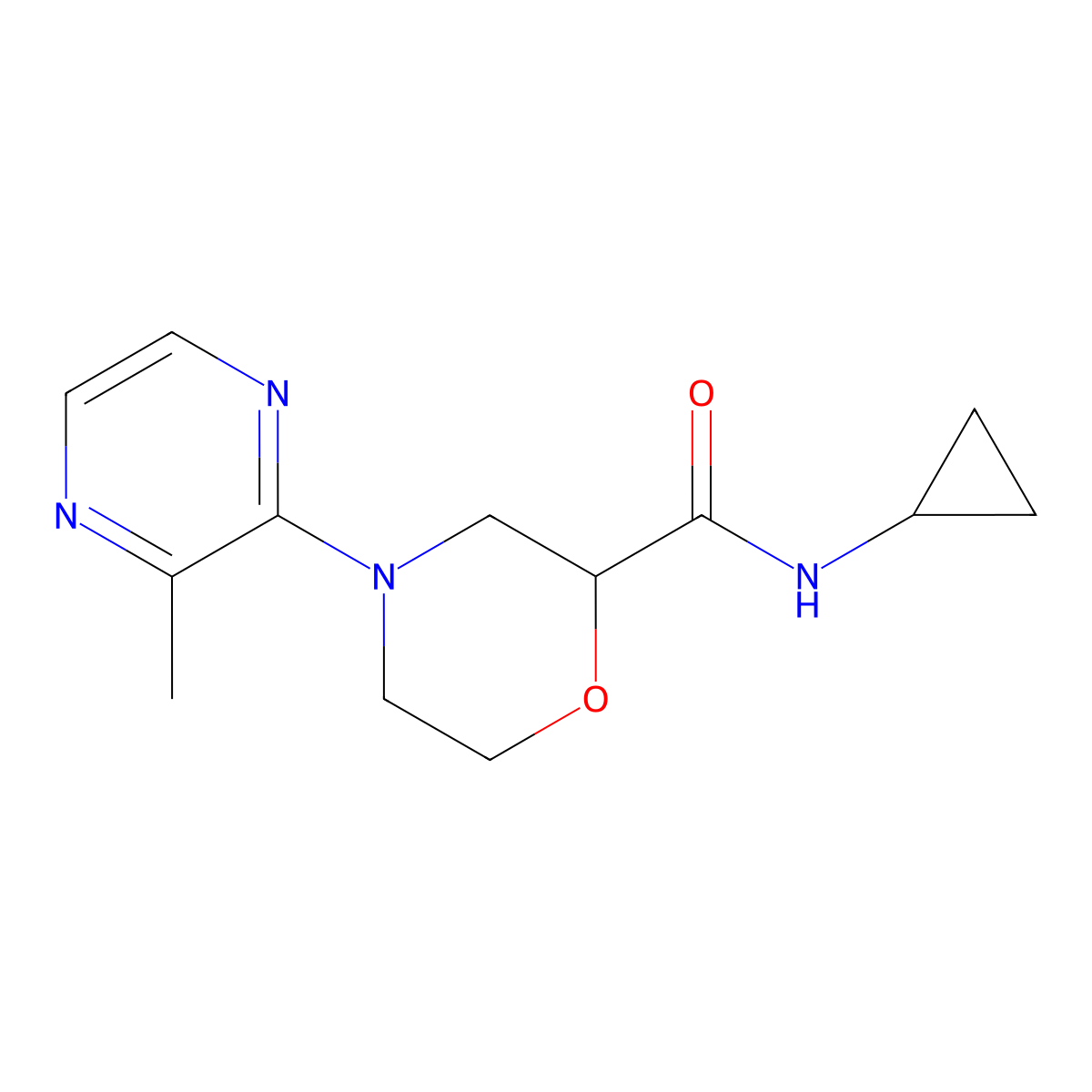 N-cyclopropyl-4-(3-methylpyrazin-2-yl)morpholine-2-carboxamide molecular structure, CAS 2640896-80-4