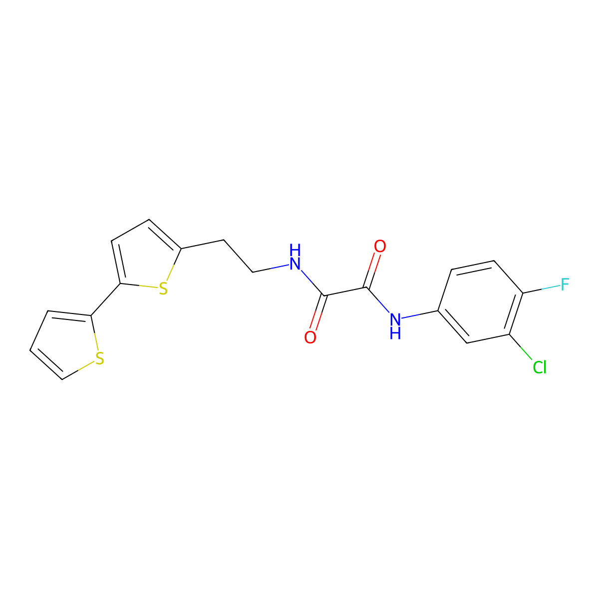 N-(2-{[2,2'-bithiophene]-5-yl}ethyl)-N'-(3-chloro-4-fluorophenyl)ethanediamide molecular structure, CAS 2640896-81-5