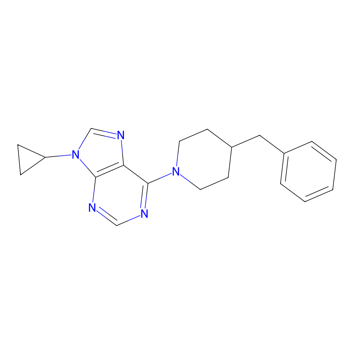 6-(4-benzylpiperidin-1-yl)-9-cyclopropyl-9H-purine molecular structure, CAS 2640896-83-7