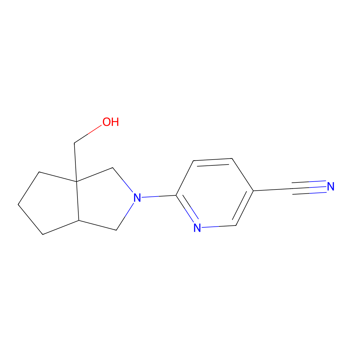 6-[3a-(Hydroxymethyl)-octahydrocyclopenta[c]pyrrol-2-yl]pyridine-3-carbonitrile molecular structure, CAS 2640896-84-8