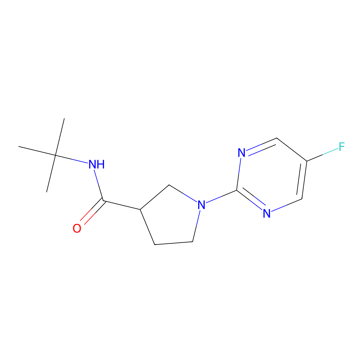 N-tert-butyl-1-(5-fluoropyrimidin-2-yl)pyrrolidine-3-carboxamide molecular structure, CAS 2640896-86-0