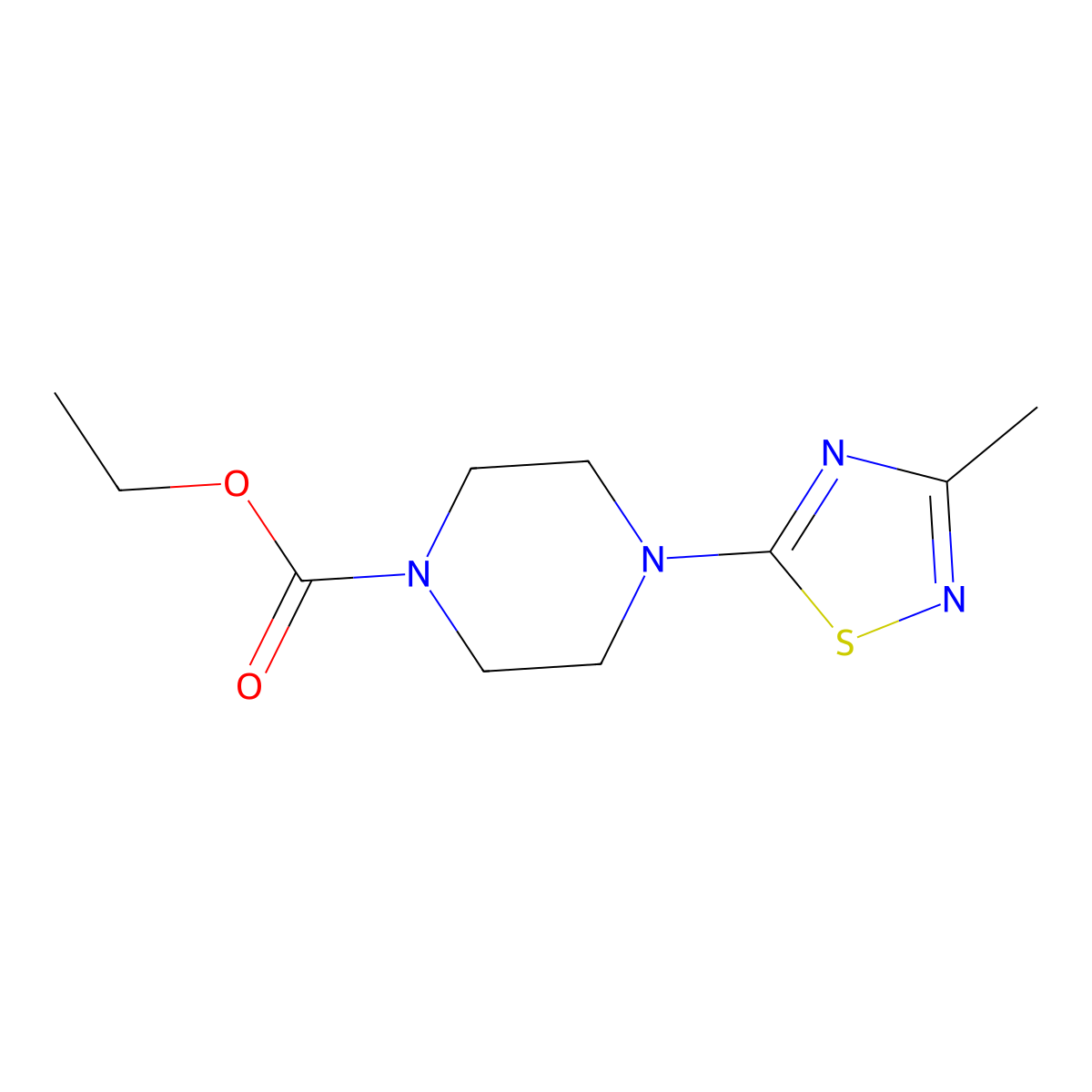 Ethyl 4-(3-methyl-1,2,4-thiadiazol-5-yl)piperazine-1-carboxylate molecular structure, CAS 2640896-87-1