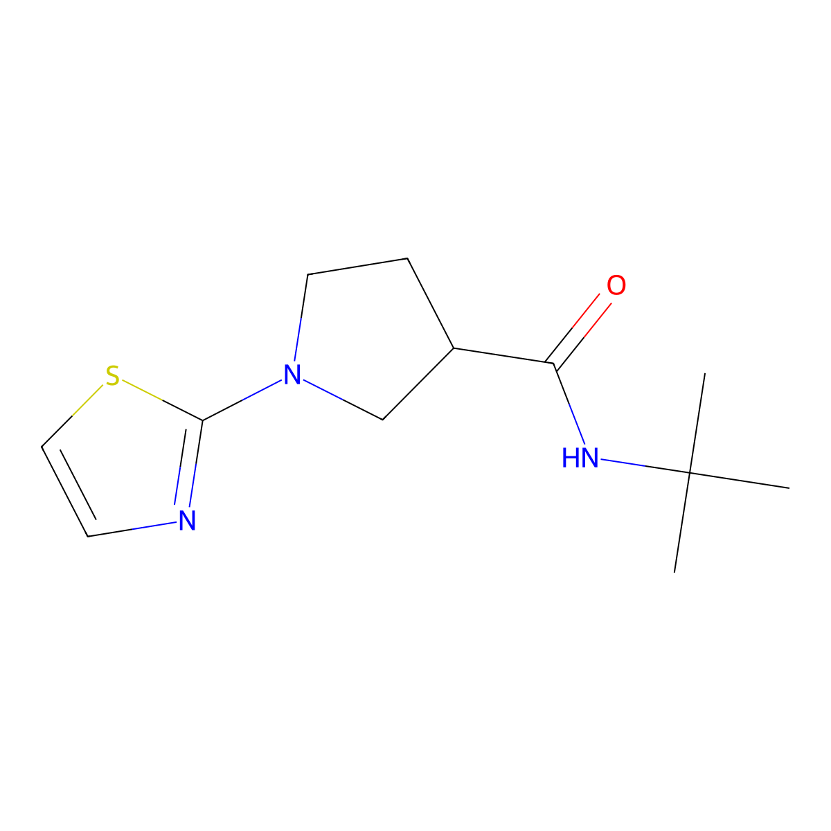 N-tert-butyl-1-(1,3-thiazol-2-yl)pyrrolidine-3-carboxamide molecular structure, CAS 2640896-89-3