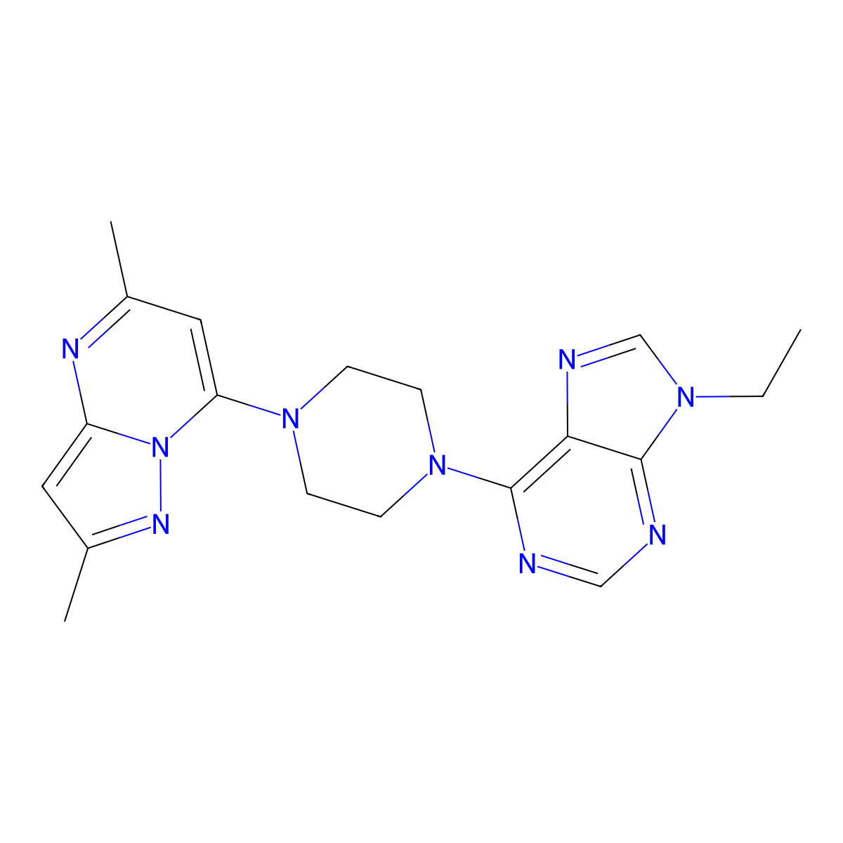 6-(4-{2,5-dimethylpyrazolo[1,5-a]pyrimidin-7-yl}piperazin-1-yl)-9-ethyl-9H-purine molecular structure, CAS 2640896-90-6