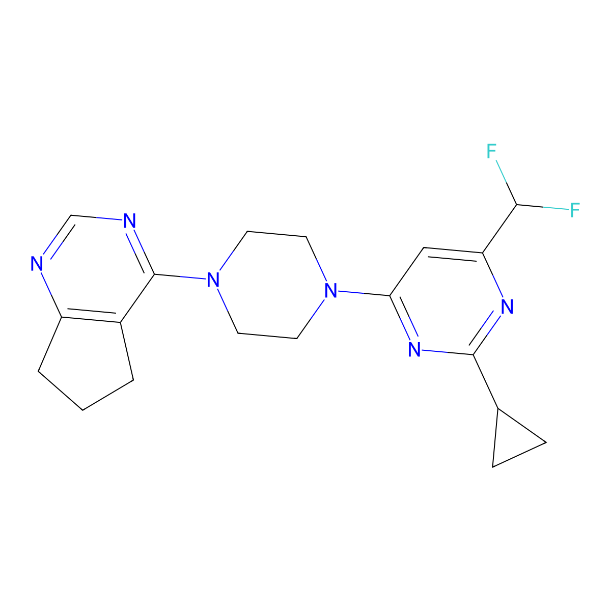 4-(4-{5H,6H,7H-cyclopenta[d]pyrimidin-4-yl}piperazin-1-yl)-2-cyclopropyl-6-(difluoromethyl)pyrimidine molecular structure, CAS 2640896-92-8