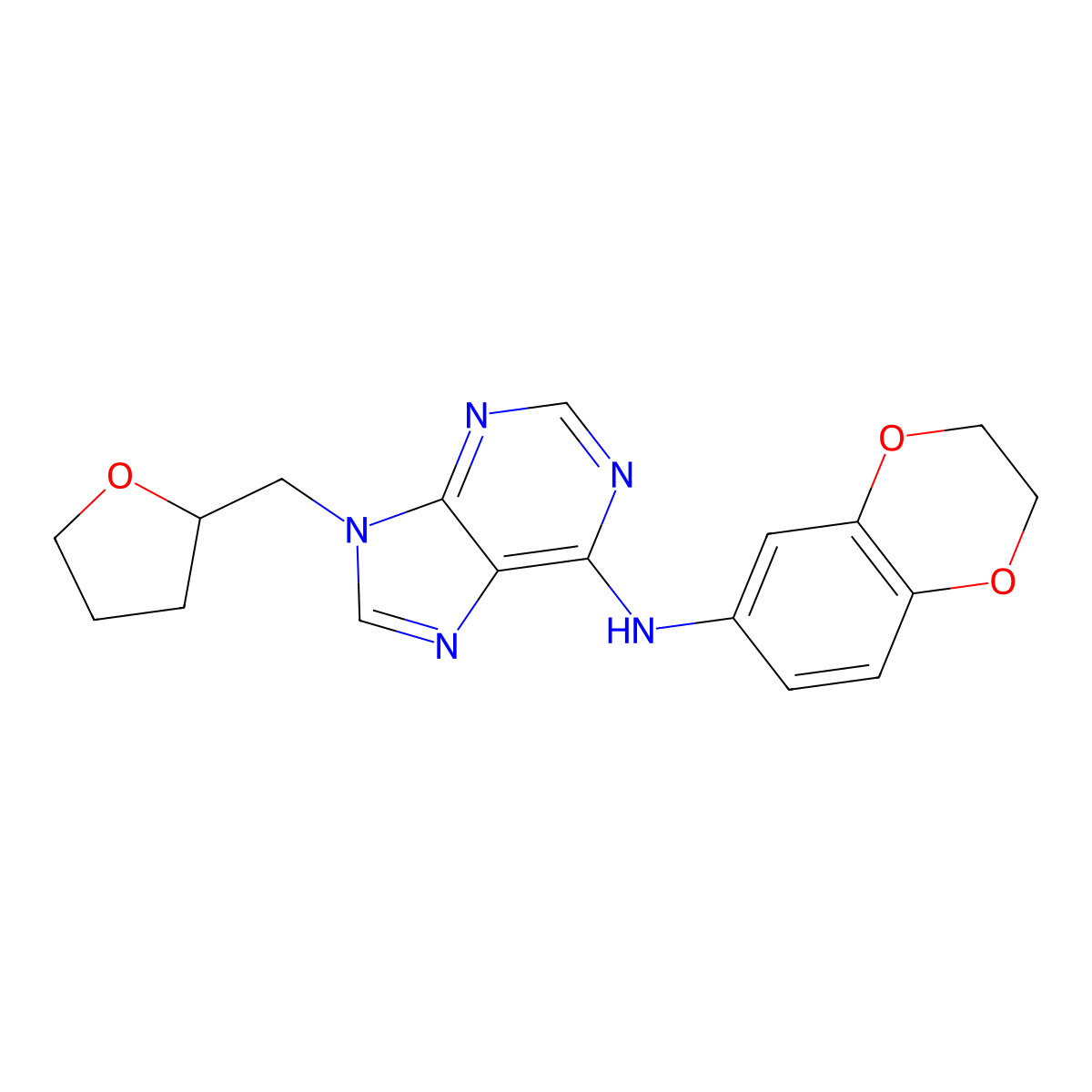 N-(2,3-dihydro-1,4-benzodioxin-6-yl)-9-[(oxolan-2-yl)methyl]-9H-purin-6-amine molecular structure, CAS 2640896-95-1