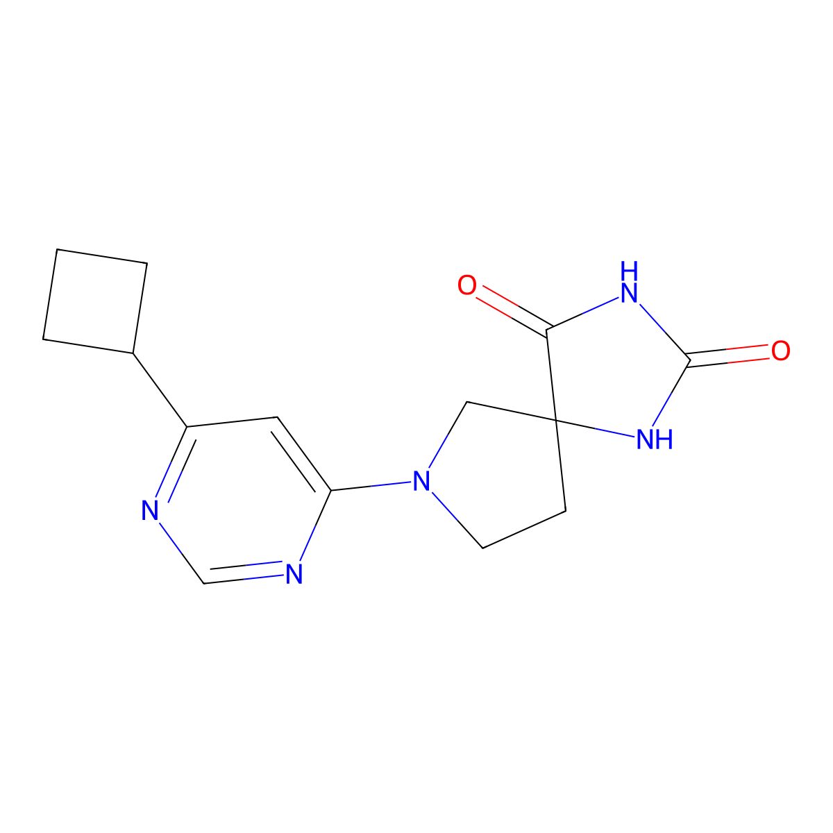 7-(6-Cyclobutylpyrimidin-4-yl)-1,3,7-triazaspiro[4.4]nonane-2,4-dione molecular structure, CAS 2640896-97-3