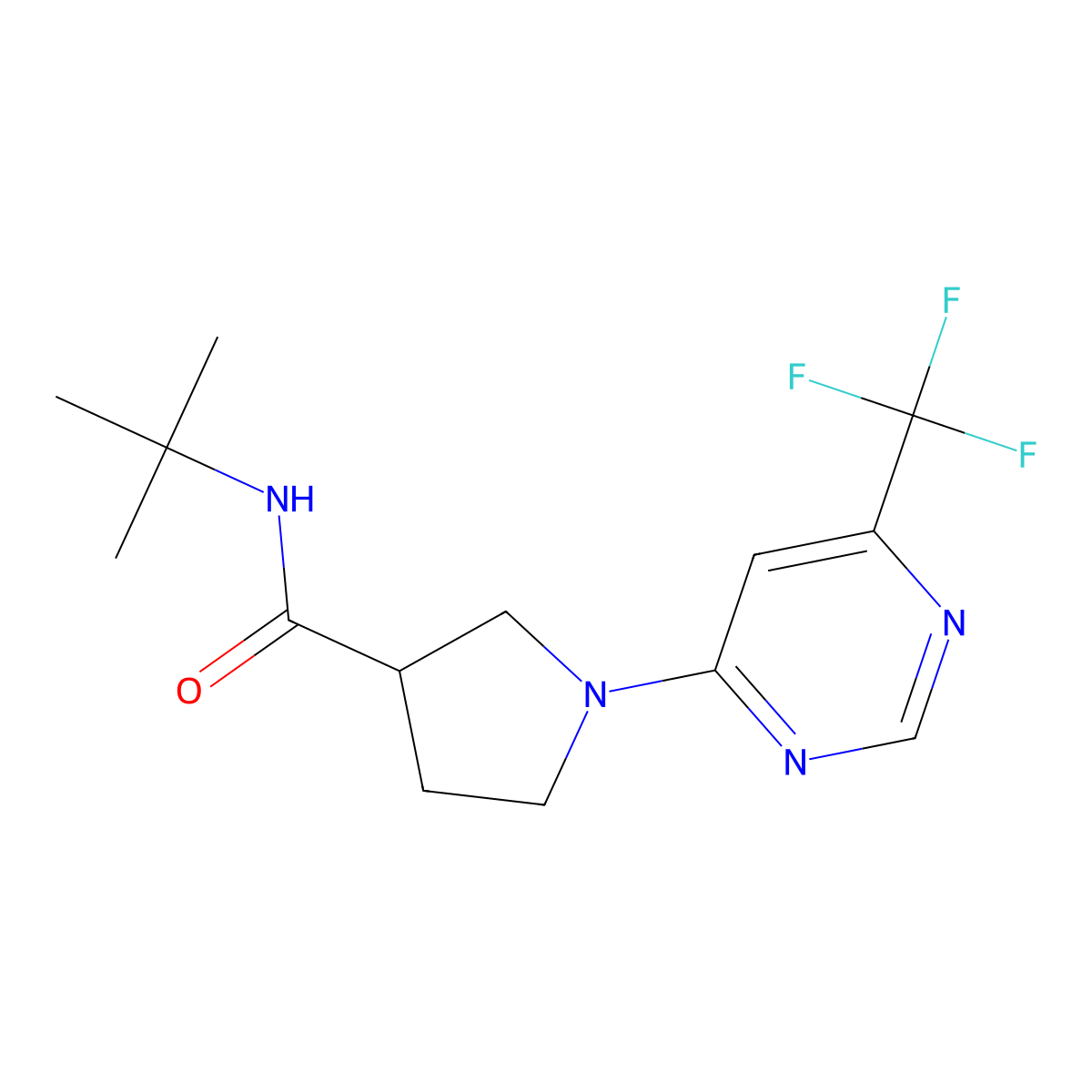 N-tert-butyl-1-[6-(trifluoromethyl)pyrimidin-4-yl]pyrrolidine-3-carboxamide molecular structure, CAS 2640896-99-5