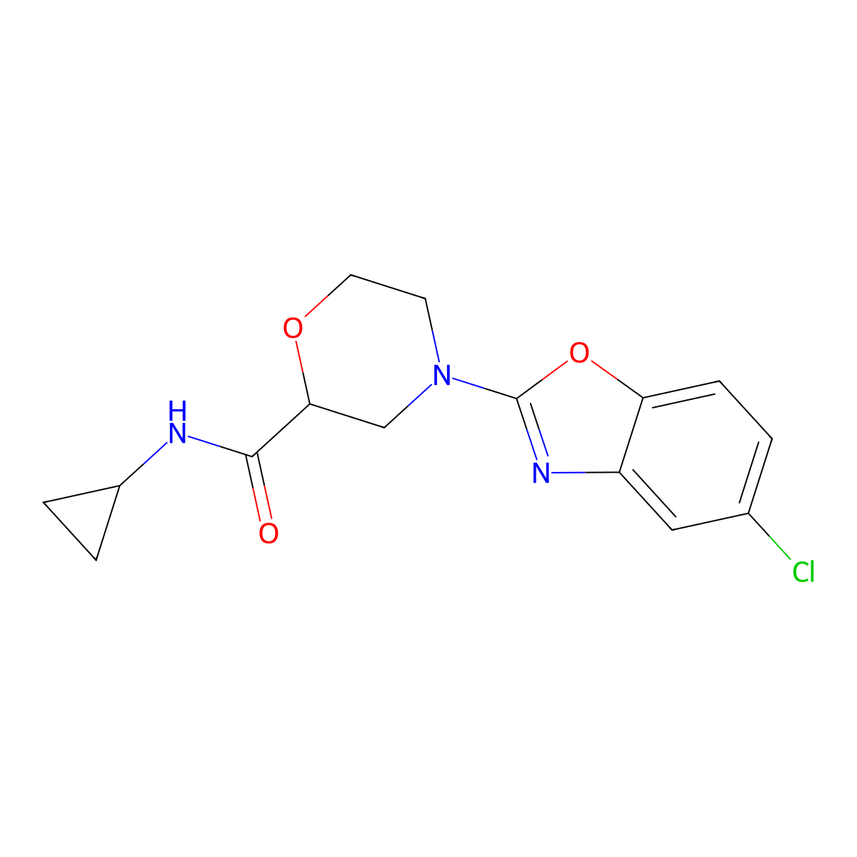 4-(5-chloro-1,3-benzoxazol-2-yl)-N-cyclopropylmorpholine-2-carboxamide molecular structure, CAS 2640897-04-5