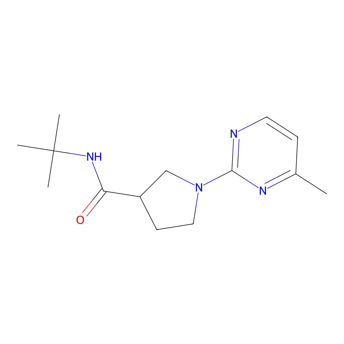 N-tert-butyl-1-(4-methylpyrimidin-2-yl)pyrrolidine-3-carboxamide molecular structure, CAS 2640897-05-6