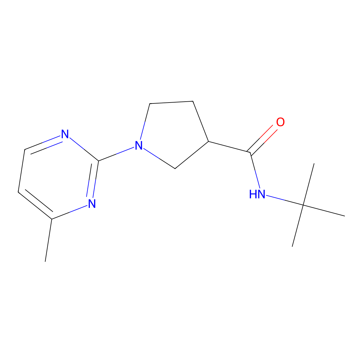 N-tert-butyl-1-(4-methylpyrimidin-2-yl)pyrrolidine-3-carboxamide molecular structure, CAS 2640897-05-6