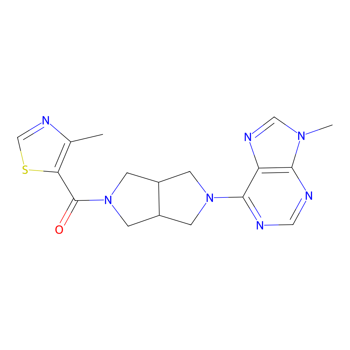 9-methyl-6-[5-(4-methyl-1,3-thiazole-5-carbonyl)-octahydropyrrolo[3,4-c]pyrrol-2-yl]-9H-purine molecular structure, CAS 2640897-10-3