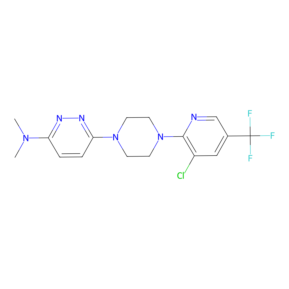 6-{4-[3-chloro-5-(trifluoromethyl)pyridin-2-yl]piperazin-1-yl}-N,N-dimethylpyridazin-3-amine molecular structure, CAS 2640897-11-4