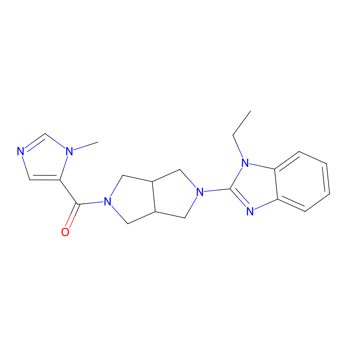 1-ethyl-2-[5-(1-methyl-1H-imidazole-5-carbonyl)-octahydropyrrolo[3,4-c]pyrrol-2-yl]-1H-1,3-benzodiazole molecular structure, CAS 2640897-13-6