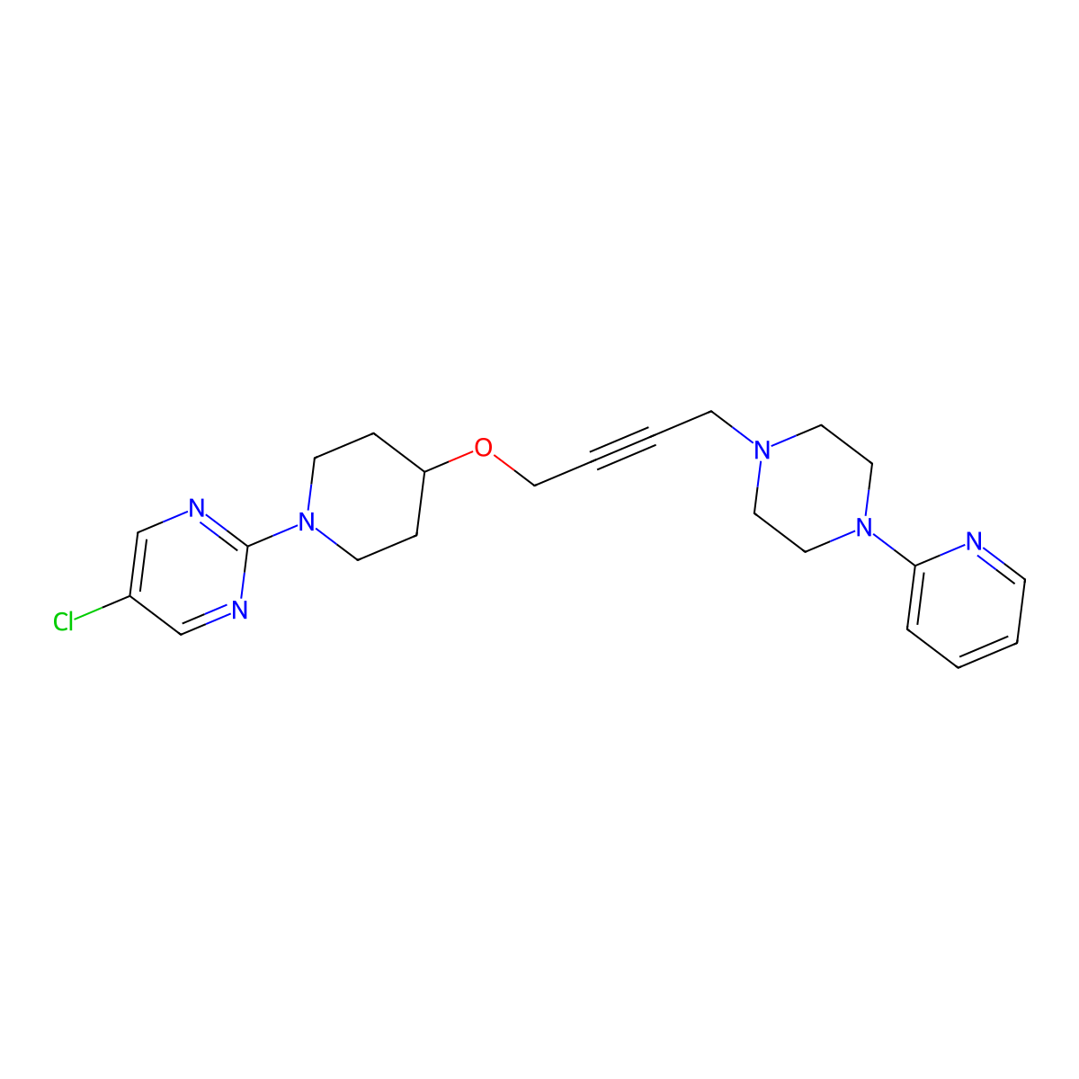 5-Chloro-2-[4-({4-[4-(pyridin-2-yl)piperazin-1-yl]but-2-yn-1-yl}oxy)piperidin-1-yl]pyrimidine molecular structure, CAS 2640897-46-5