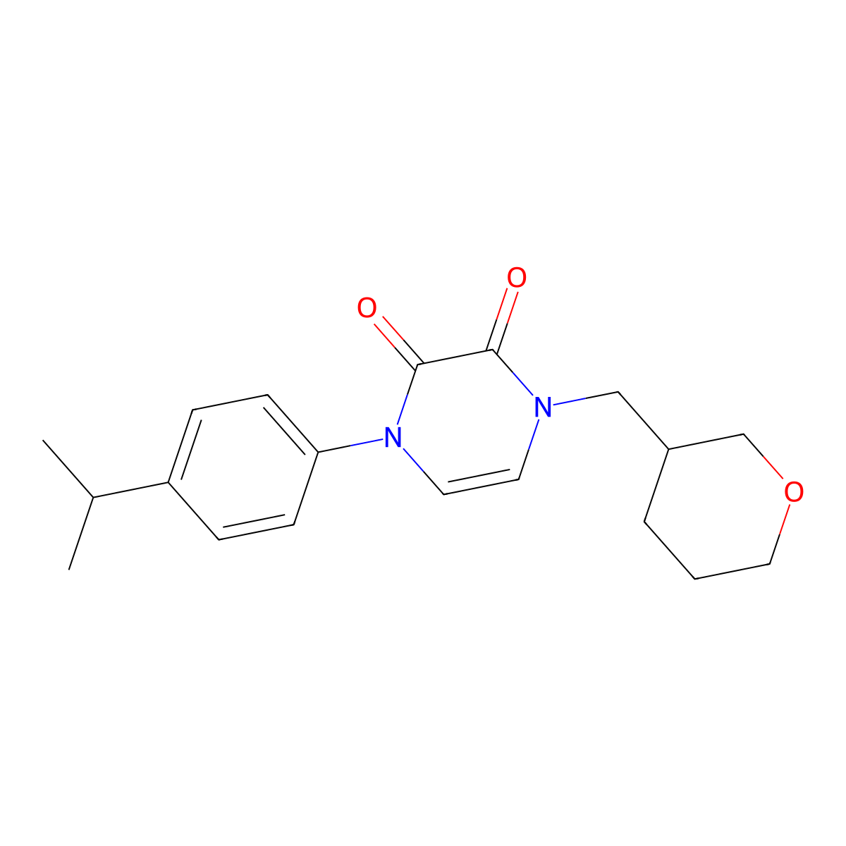 1-[(Oxan-3-yl)methyl]-4-[4-(propan-2-yl)phenyl]-1,2,3,4-tetrahydropyrazine-2,3-dione molecular structure, CAS 2640897-50-1