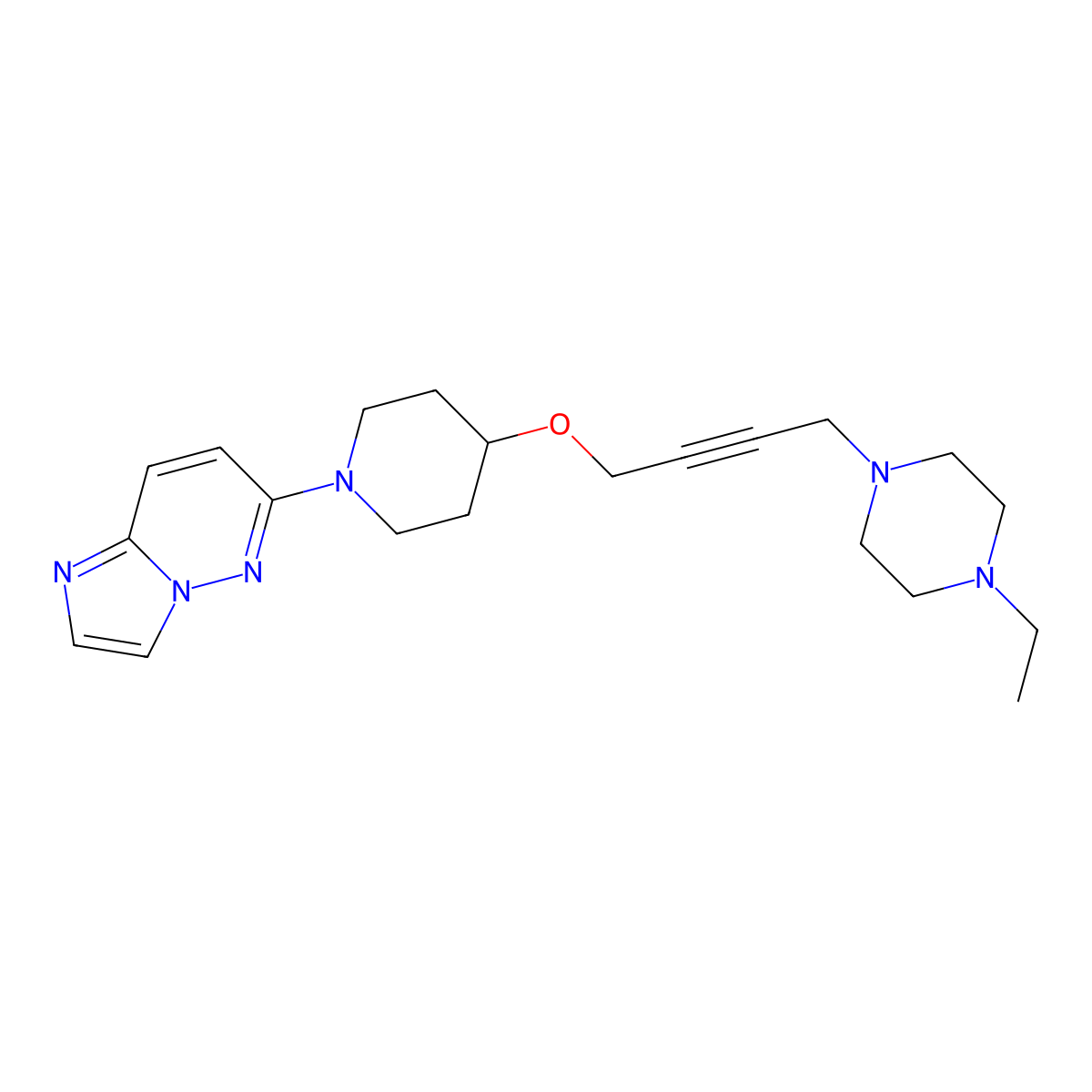 1-Ethyl-4-{4-[(1-{imidazo[1,2-b]pyridazin-6-yl}piperidin-4-yl)oxy]but-2-yn-1-yl}piperazine molecular structure, CAS 2640897-52-3