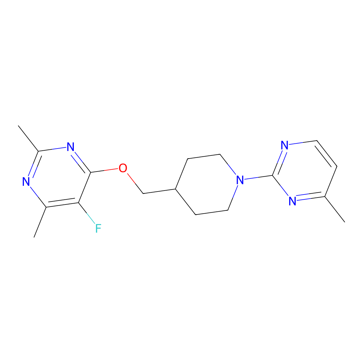 5-Fluoro-2,4-dimethyl-6-{[1-(4-methylpyrimidin-2-yl)piperidin-4-yl]methoxy}pyrimidine molecular structure, CAS 2640897-54-5