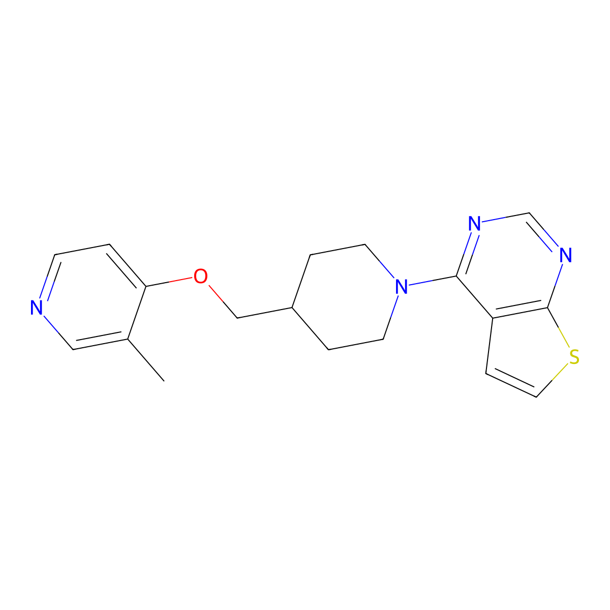 3-Methyl-4-[(1-{thieno[2,3-d]pyrimidin-4-yl}piperidin-4-yl)methoxy]pyridine molecular structure, CAS 2640897-61-4