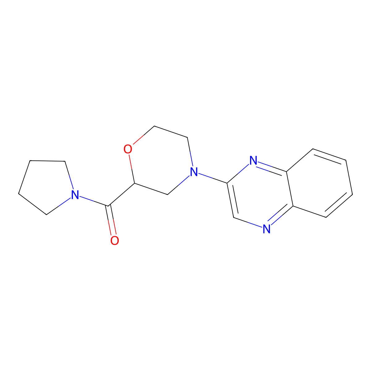 2-[2-(Pyrrolidine-1-carbonyl)morpholin-4-yl]quinoxaline molecular structure, CAS 2640897-62-5