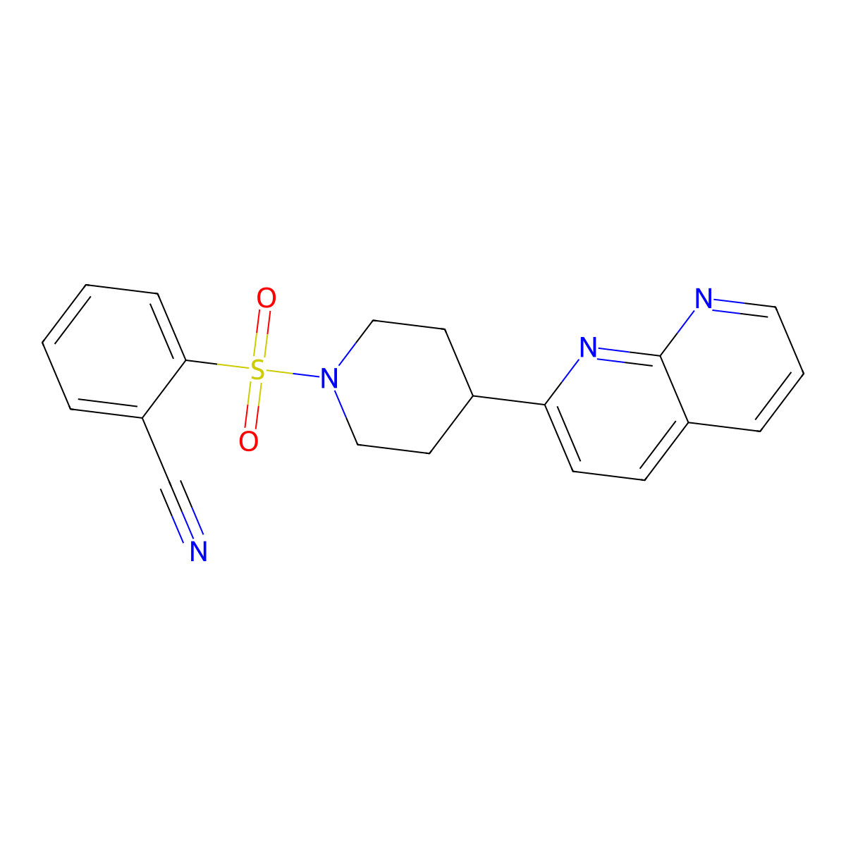 2-{[4-(1,8-Naphthyridin-2-yl)piperidin-1-yl]sulfonyl}benzonitrile molecular structure, CAS 2640897-63-6