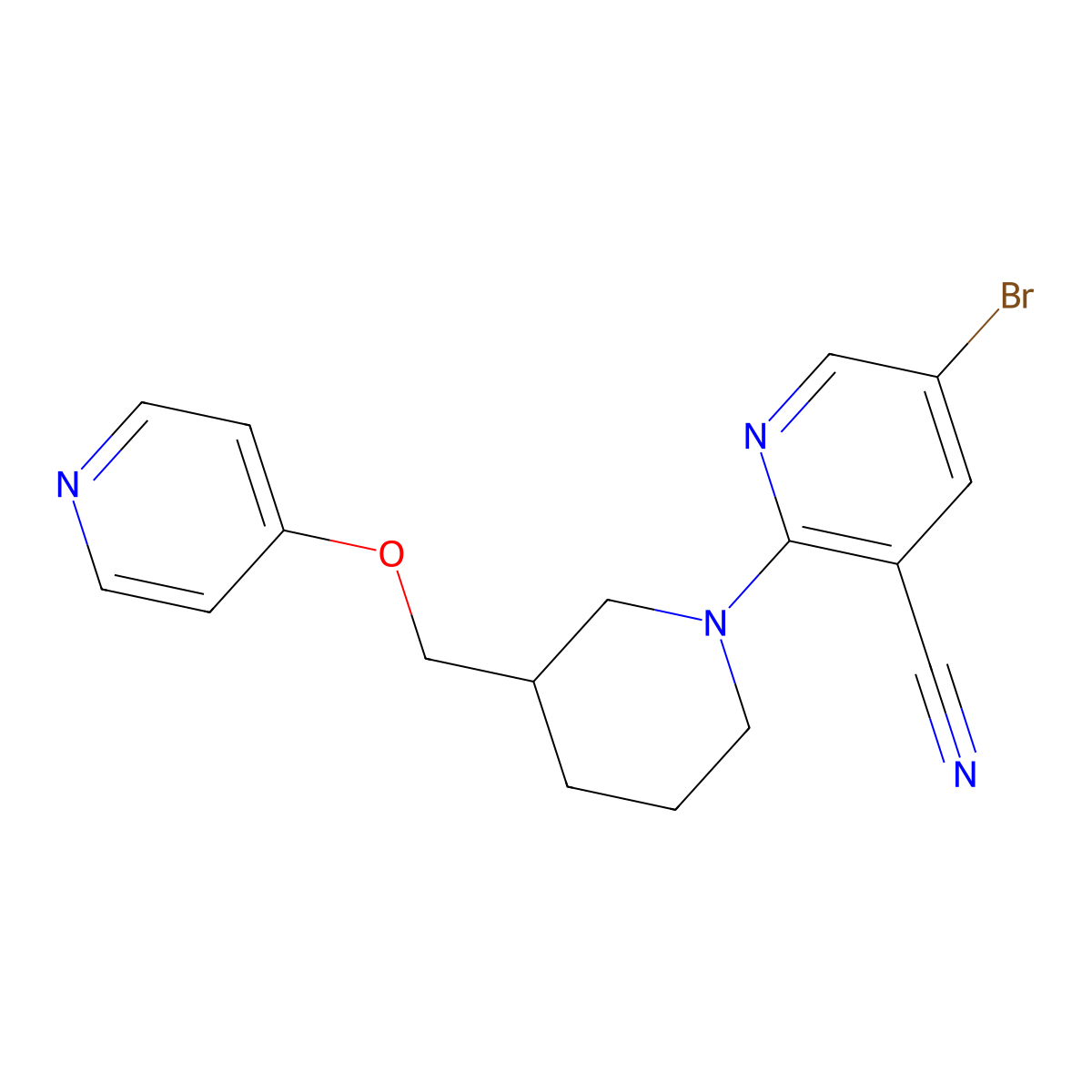 5-Bromo-2-{3-[(pyridin-4-yloxy)methyl]piperidin-1-yl}pyridine-3-carbonitrile molecular structure, CAS 2640897-65-8