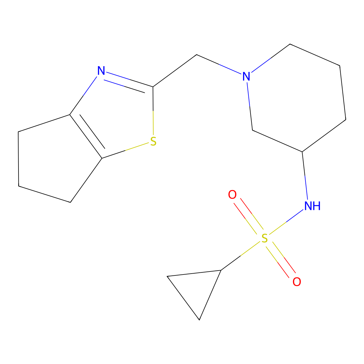 N-[1-({4H,5H,6H-cyclopenta[d][1,3]thiazol-2-yl}methyl)piperidin-3-yl]cyclopropanesulfonamide molecular structure, CAS 2640897-78-3