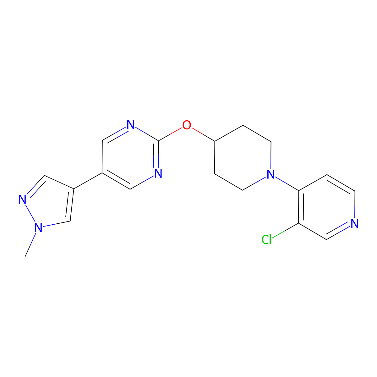 2-{[1-(3-chloropyridin-4-yl)piperidin-4-yl]oxy}-5-(1-methyl-1H-pyrazol-4-yl)pyrimidine molecular structure, CAS 2640897-79-4