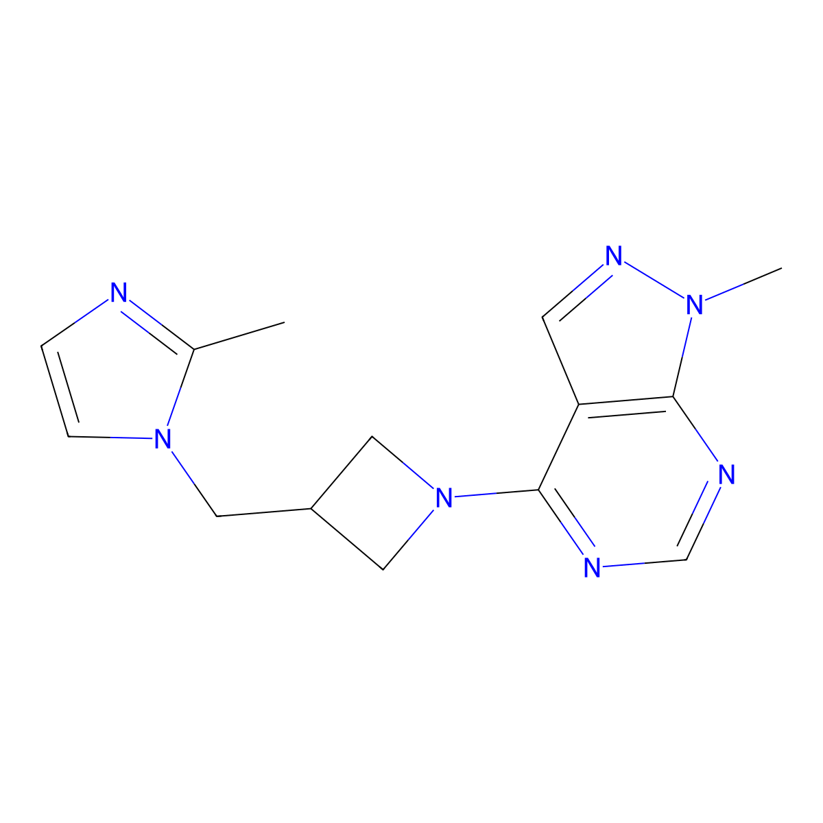 2-methyl-1-[(1-{1-methyl-1H-pyrazolo[3,4-d]pyrimidin-4-yl}azetidin-3-yl)methyl]-1H-imidazole molecular structure, CAS 2640897-82-9