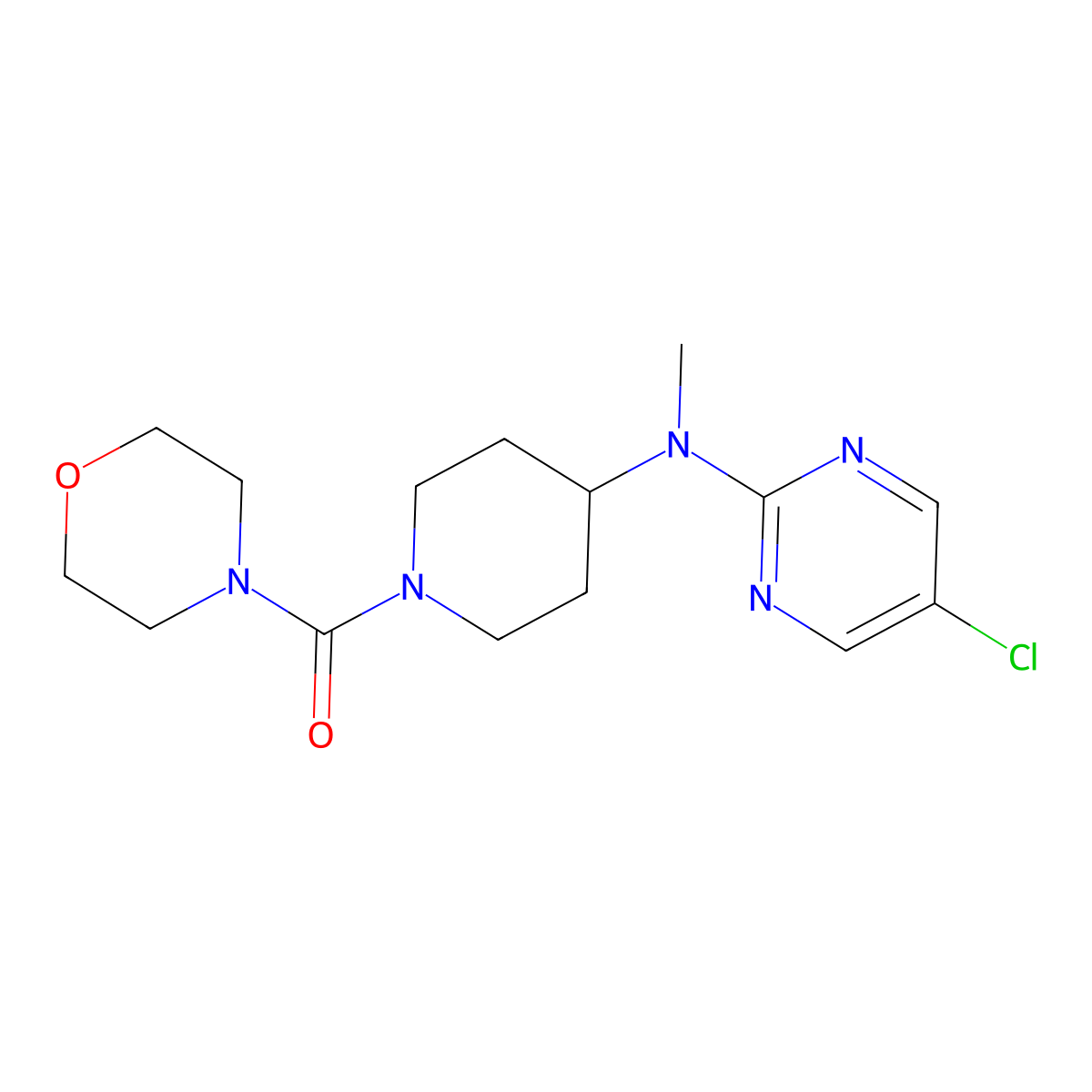 5-chloro-N-methyl-N-[1-(morpholine-4-carbonyl)piperidin-4-yl]pyrimidin-2-amine molecular structure, CAS 2640897-84-1
