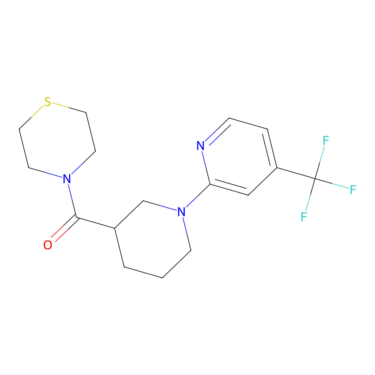 4-{1-[4-(Trifluoromethyl)pyridin-2-yl]piperidine-3-carbonyl}thiomorpholine molecular structure, CAS 2640897-90-9