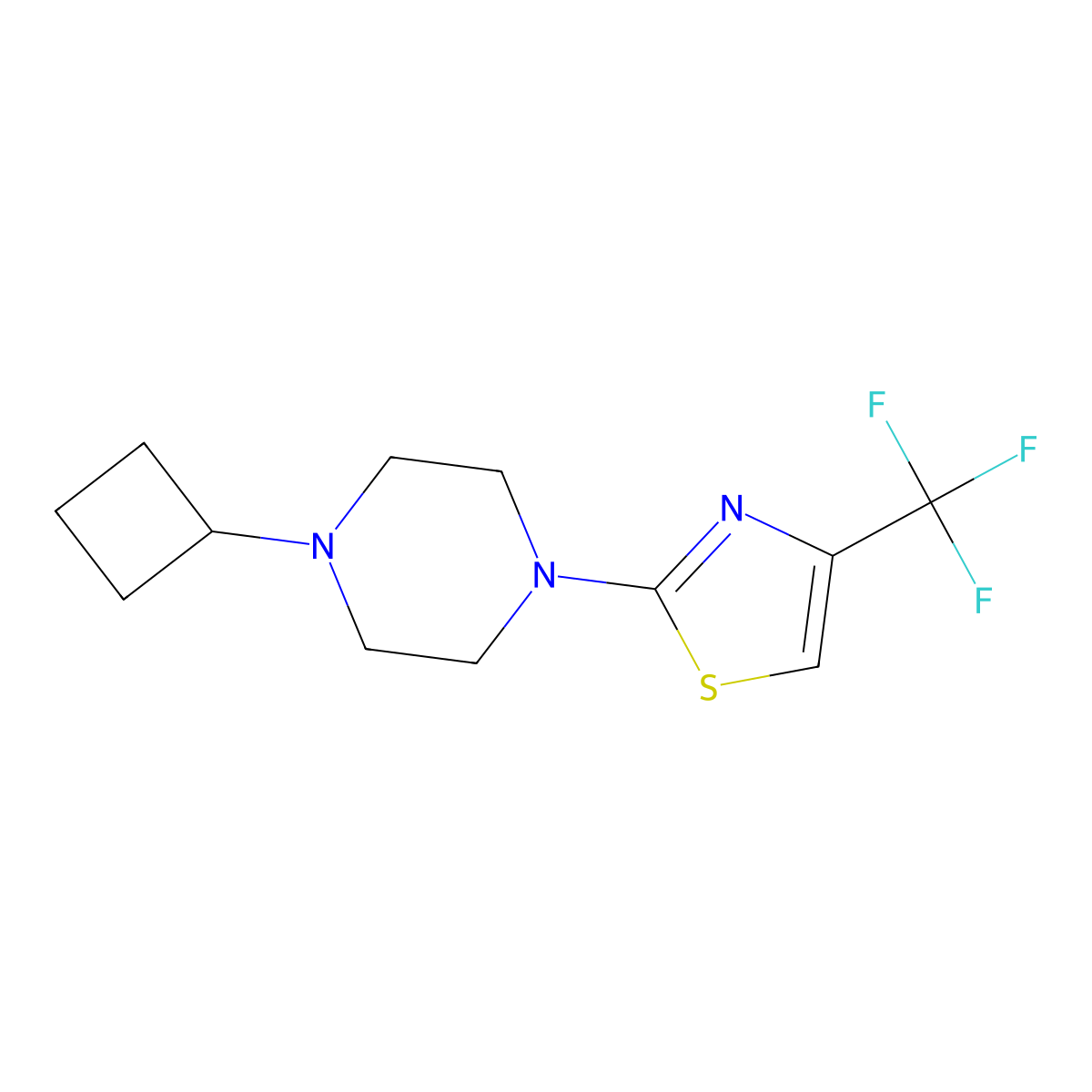 1-Cyclobutyl-4-[4-(trifluoromethyl)-1,3-thiazol-2-yl]piperazine molecular structure, CAS 2640897-93-2