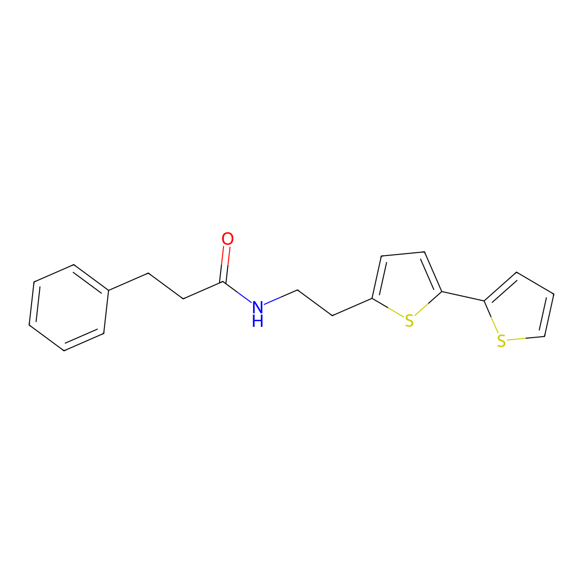 N-(2-{[2,2'-bithiophene]-5-yl}ethyl)-3-phenylpropanamide molecular structure, CAS 2640897-94-3