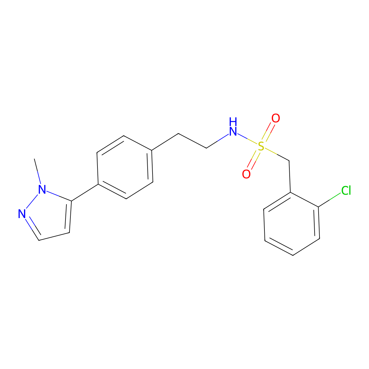 1-(2-chlorophenyl)-N-{2-[4-(1-methyl-1H-pyrazol-5-yl)phenyl]ethyl}methanesulfonamide molecular structure, CAS 2640897-99-8